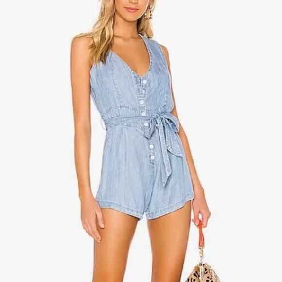 Rails Pants - Rails SZ L Blue Chambray Denim Tank Button Front Romper